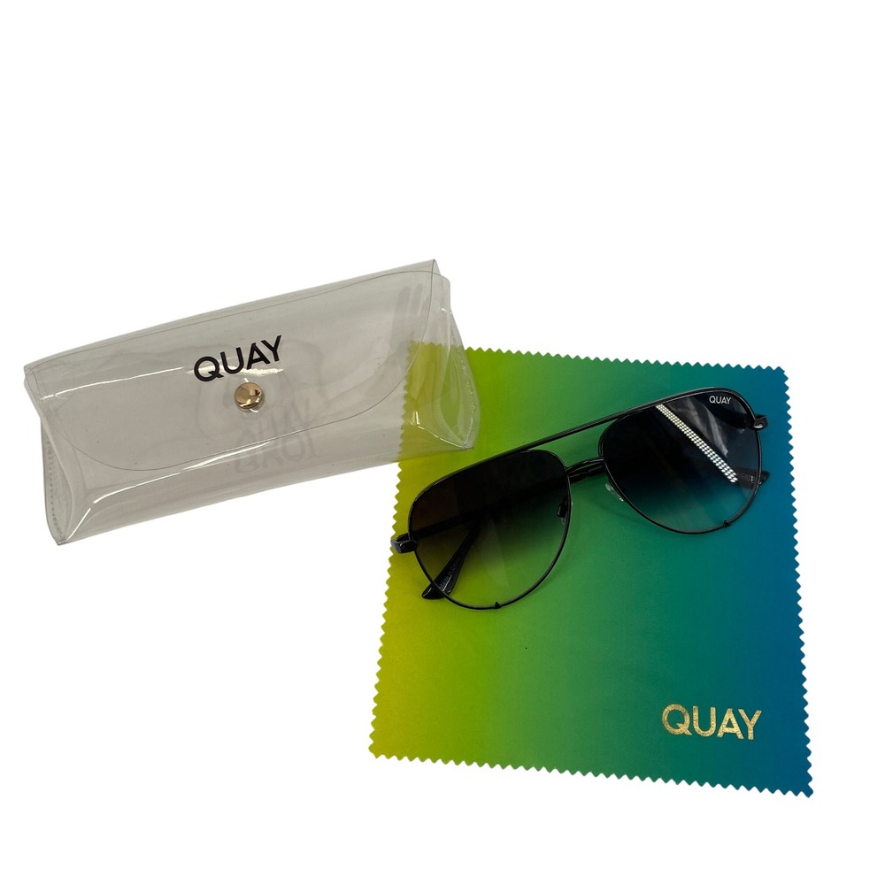 Quay High Key Mini Sunglasses Women OS Black Aviator Gradient Lens 126